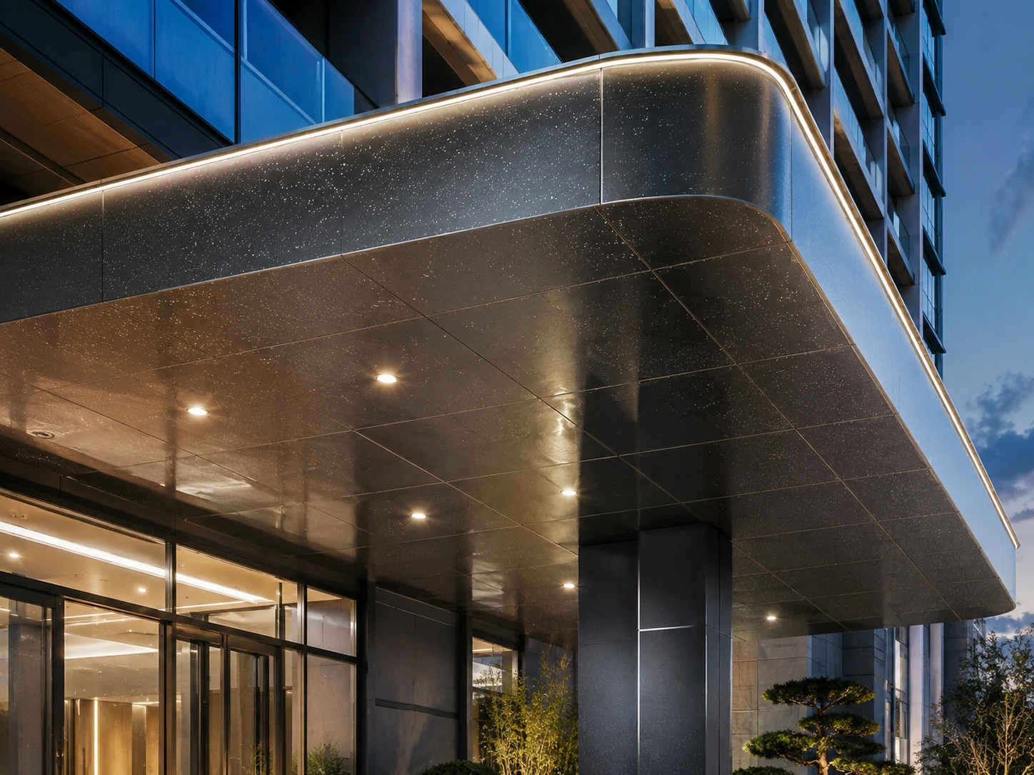 Starry pearlescent entrance canopy