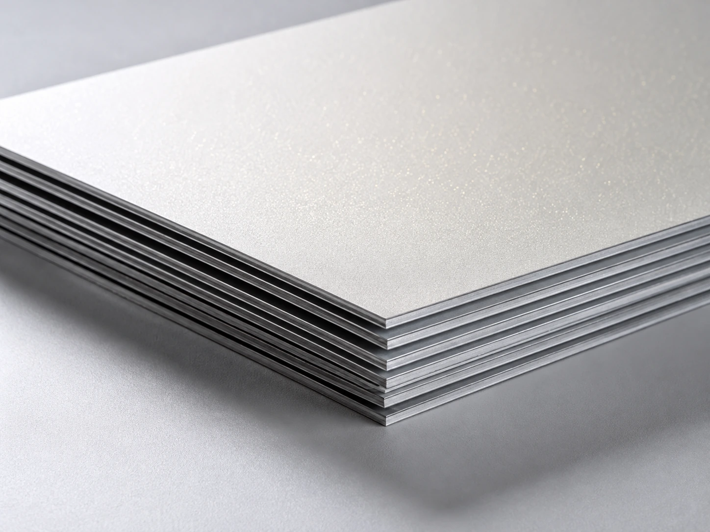 Stacked Starry Pearlescent Aluminium sheets showing fine edges